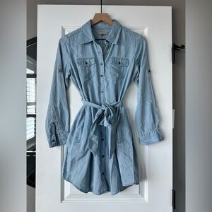 Banana Republic Light Blue Denim Shirt Dress with Tie Waist